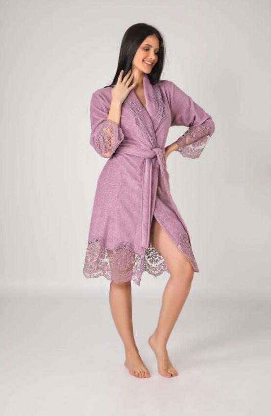 Халат женский Nusa 163790 хлопок/бамбук S Пудра