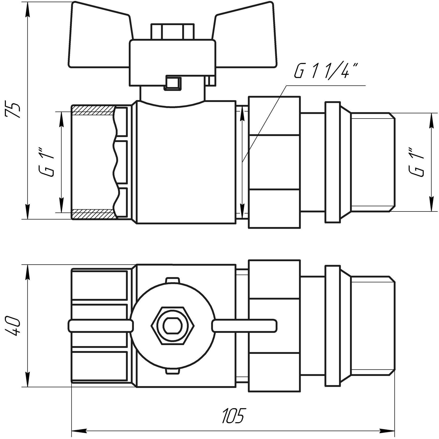 Кран кульовий з американкою Q Professional QP003 PN40 1" антипротікання білий метелик (GSR-000014414) - фото 5