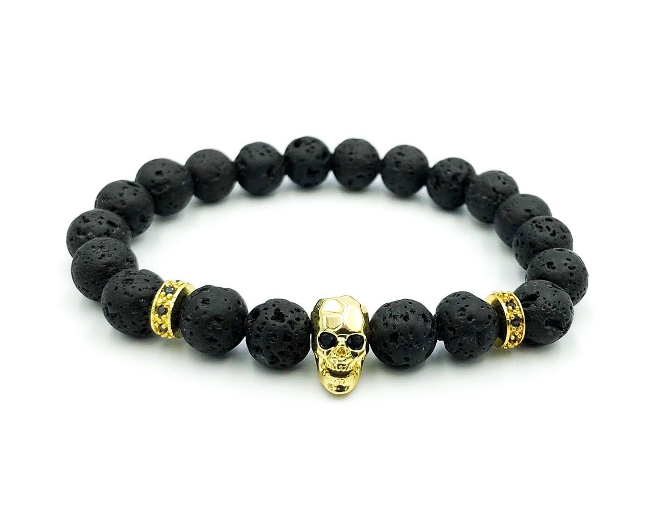 Браслет из лавового камня с черепом р. 20 Золотой/Черный (14014)