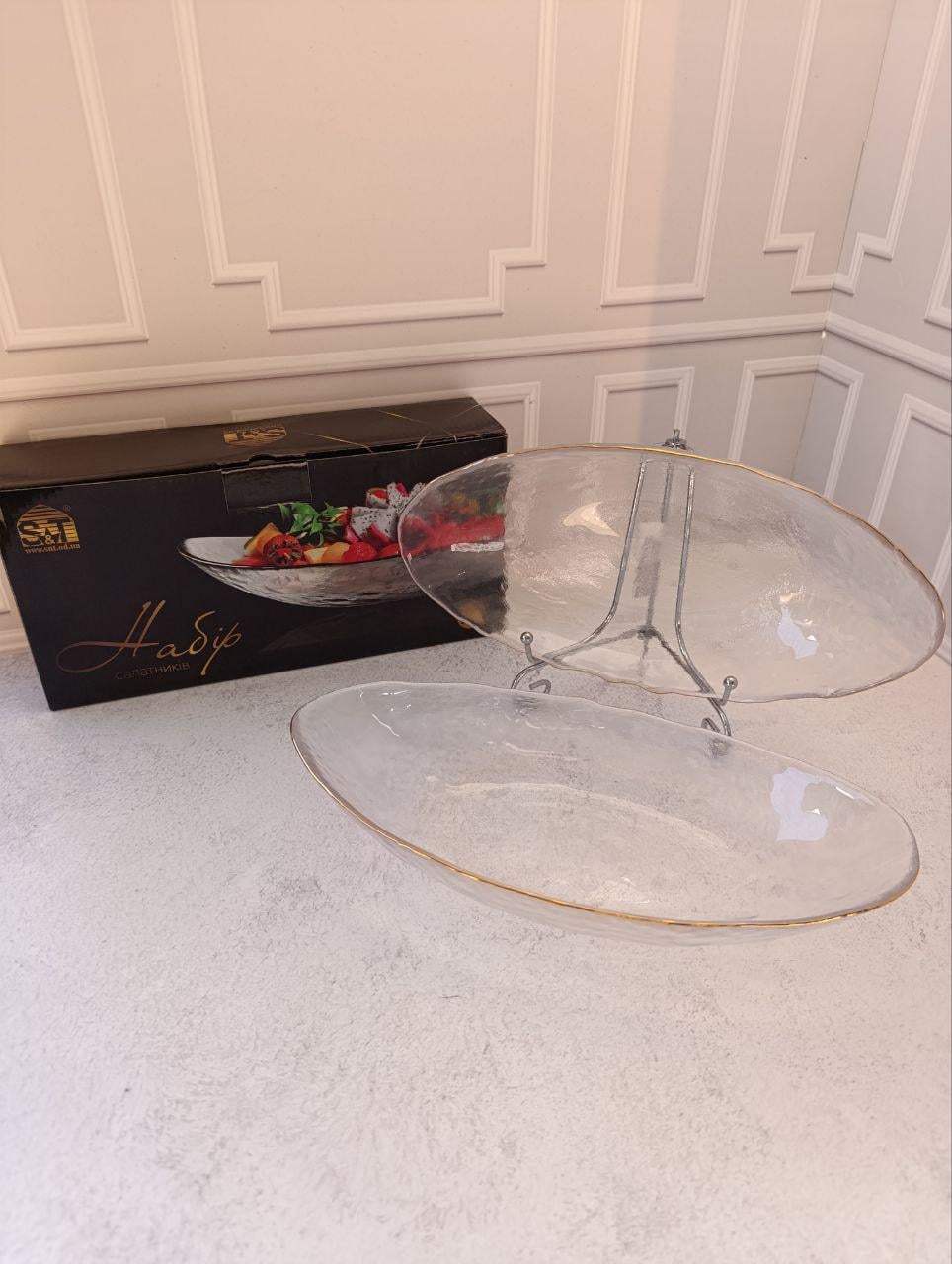 Набор салатников SNT Агат стеклянные 31х15х5 см 800 мл 2 шт. Прозрачный (9297-1)