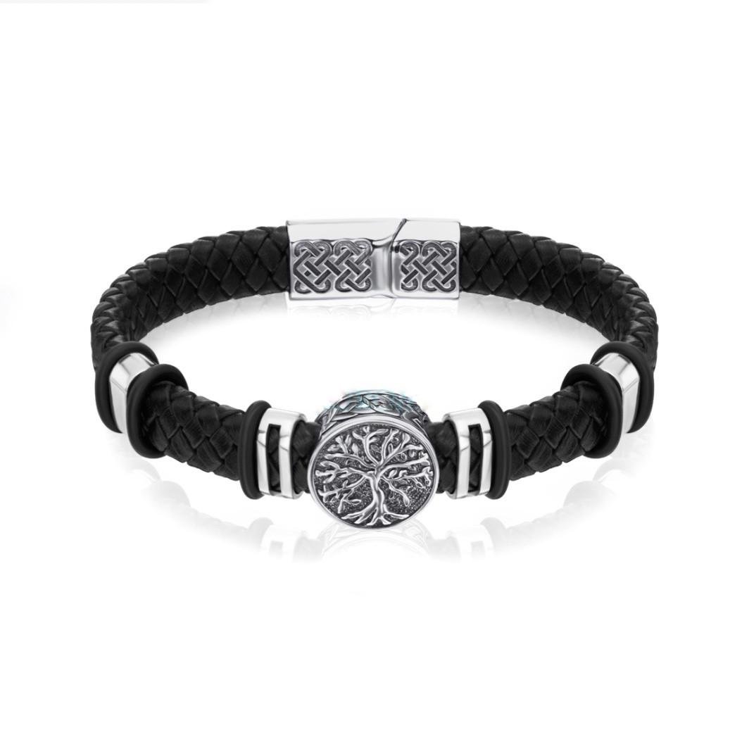 Браслет кожаный широкий Оберег Дерево серебро 925 пробы черненое 21,74 г 20 см (75328)