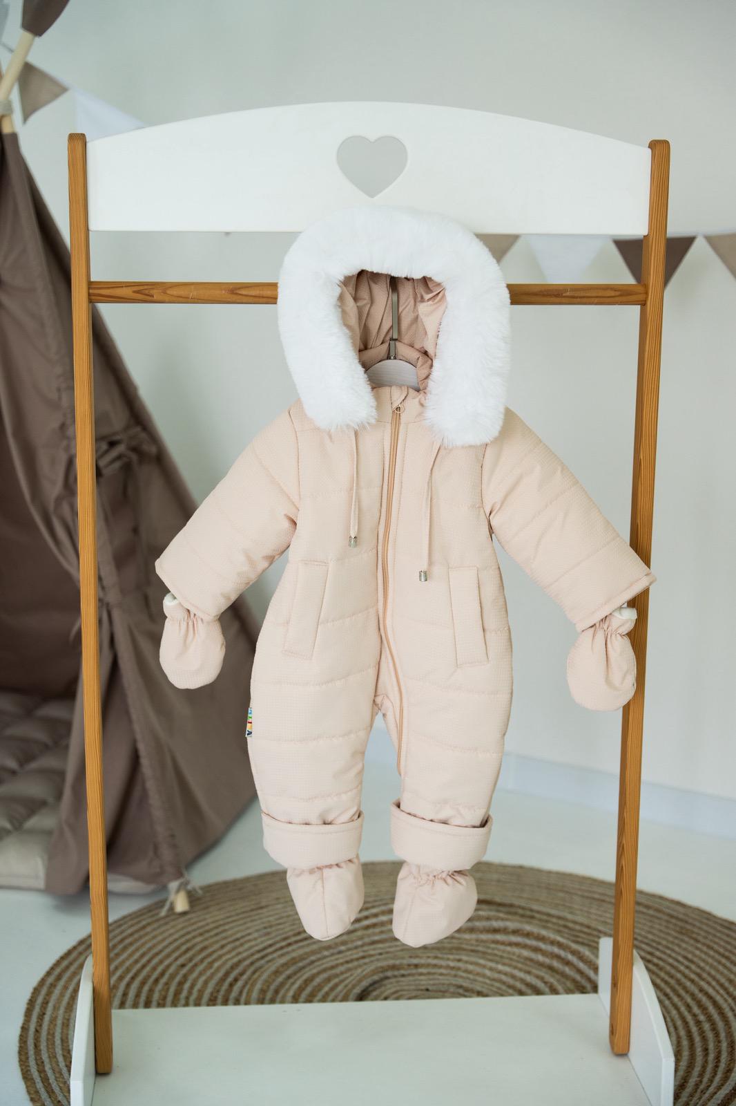 Детский зимний комбинезон с пинетками и перчатками на овчине 68 см Бежевый (4439)