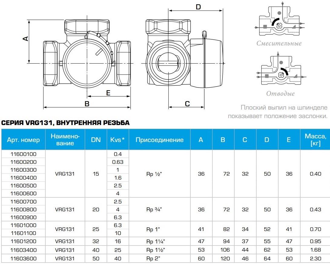 Триходовий змішувальний клапан ESBE VRG131 Rp 3/4" Kvs 6.3 - фото 2