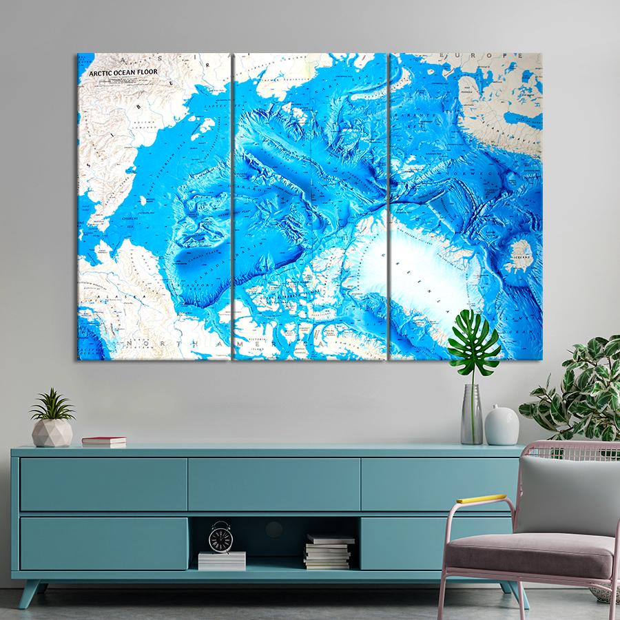 Картина карта Синяя карта Северного Ледовитого океана 128x81 см (A1324-3)