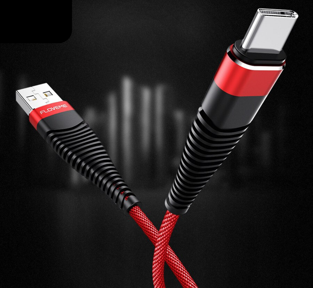 Кабель Floveme для быстрой зарядки смартфона USB - Type-C 1 м 3 A Quick Charge Красный (1896647418) - фото 4