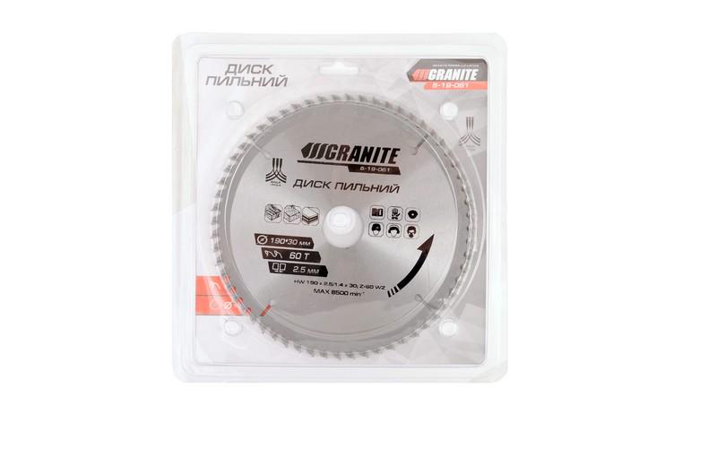 Диск пильный Granite для дерева с твердосплавными напайками 190х30 мм 60Т 8000 об/мин (5-19-061) - фото 2 Диск пильный Granite для дерева с твердосплавными напайками 190х30 мм 60Т 8000 об/мин (5-19-061) - фото 2