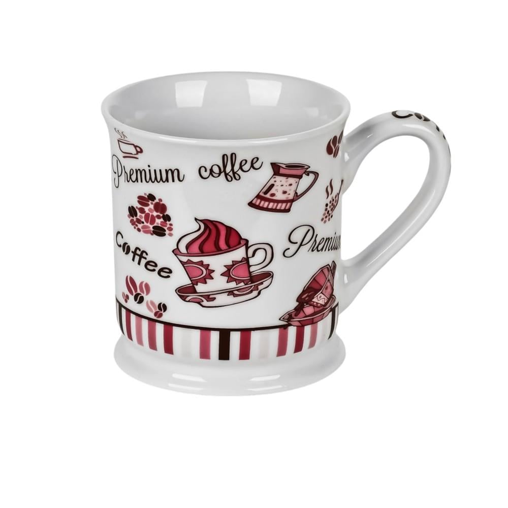 Чашка фарфоровая Stenson Coffee 10х9 см 350 мл Белый с красным (R97500)