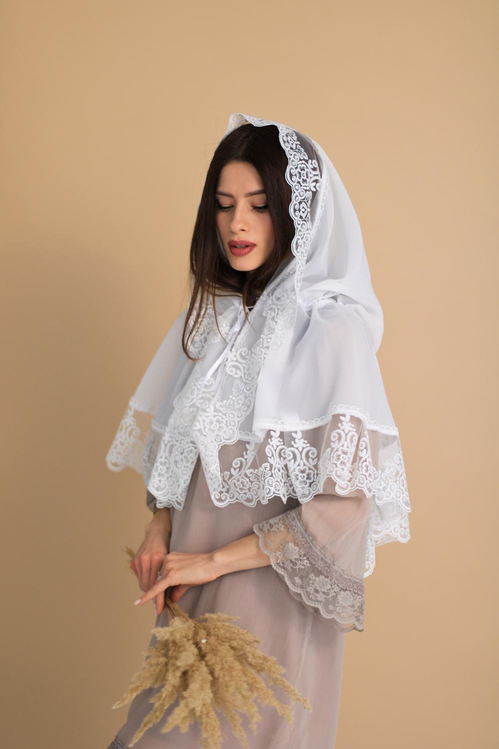 Палантин для храму на голову Ніжно-молочний (п008) Палантин для храму на голову Ніжно-молочний (п008)