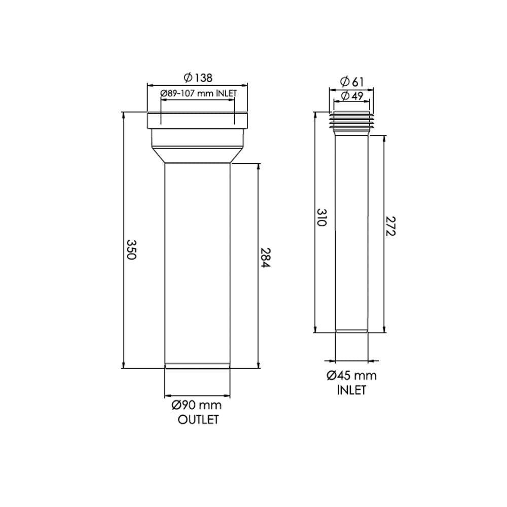 Комплект патрубков Sanpreis для подвесного унитаза Ø 90х350/45х310 мм Черный - фото 3