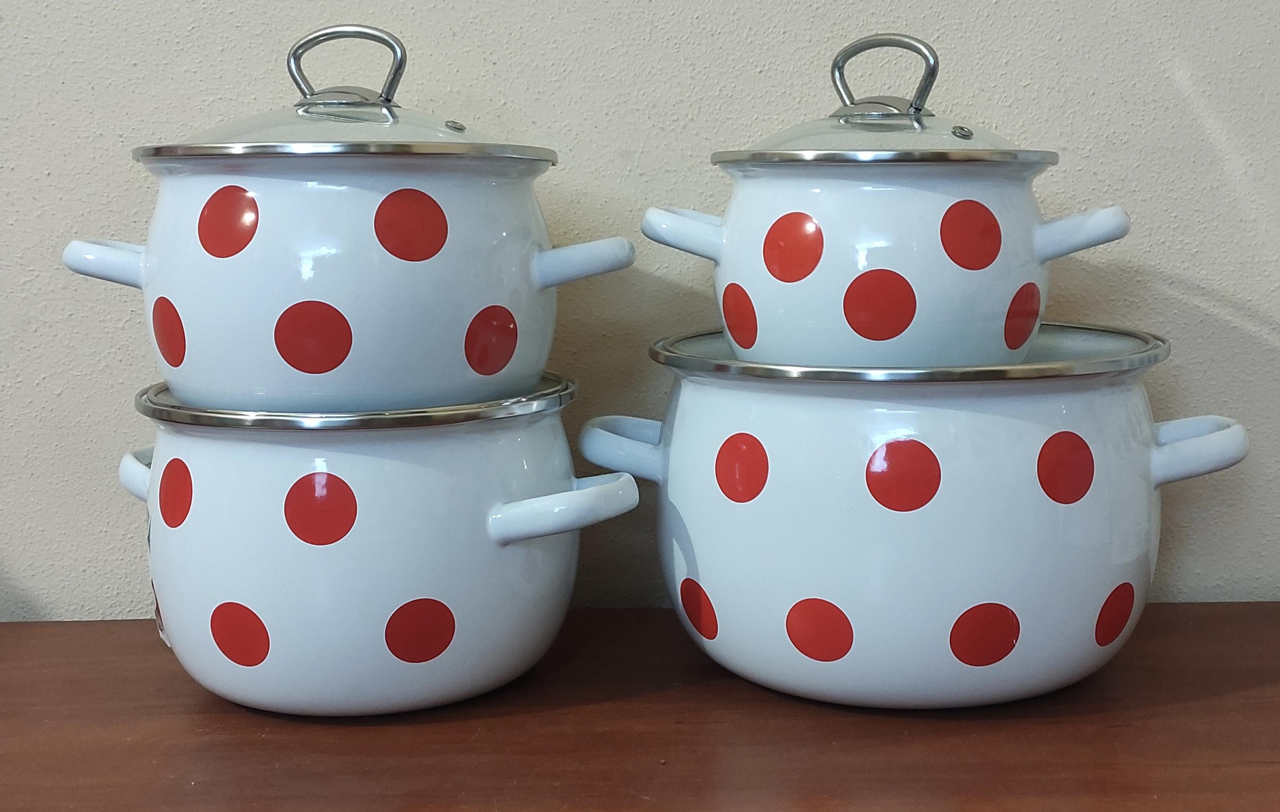 Набір каструль Червоний горох з скляними кришками 4 шт. (14615408) - фото 3 Набір каструль Червоний горох з скляними кришками 4 шт. (14615408) - фото 3