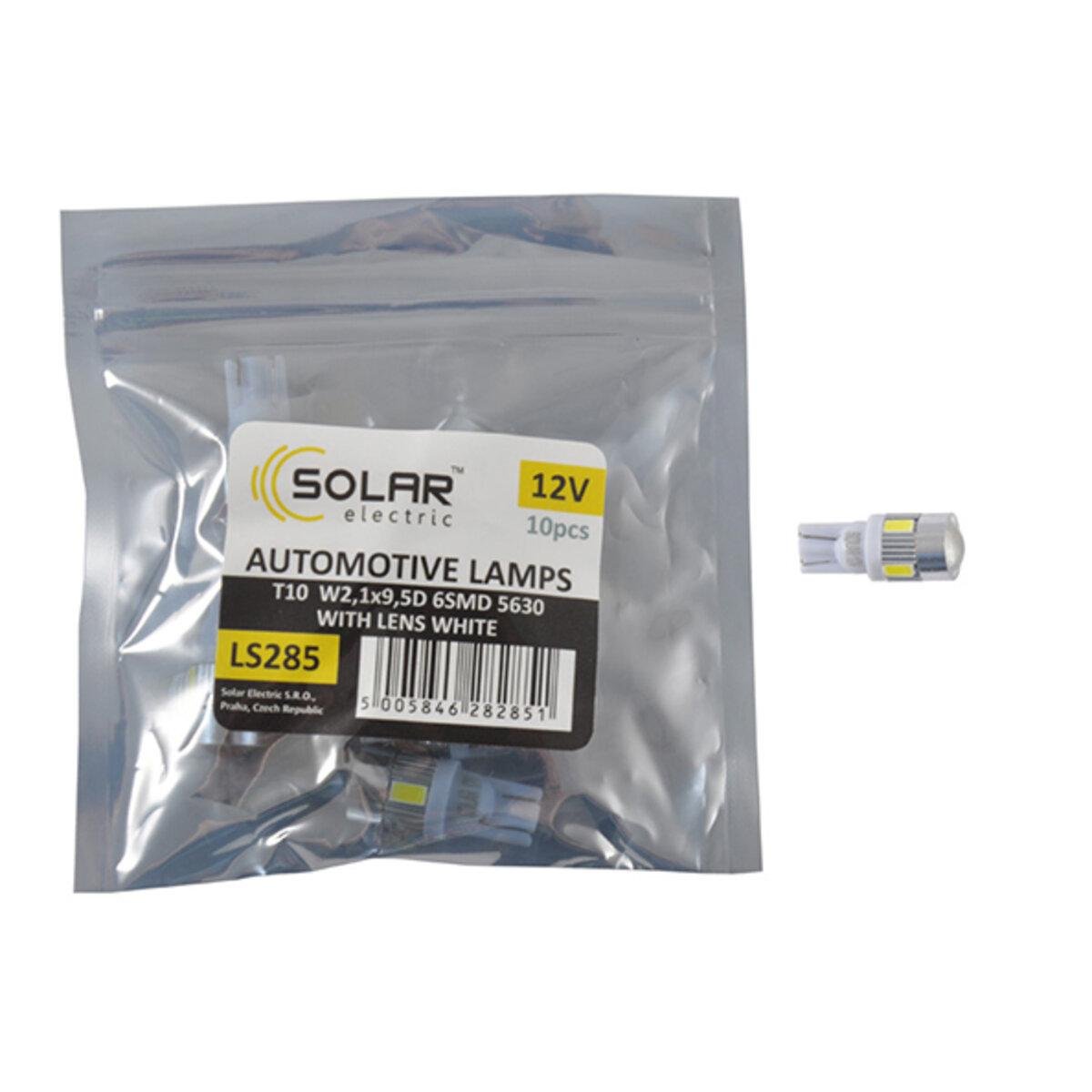 Автолампа LED Solar 12V T10 W2.1x9.5d 6SMD 5630 with lens white 10 шт. Автолампа LED Solar 12V T10 W2.1x9.5d 6SMD 5630 with lens white 10 шт.