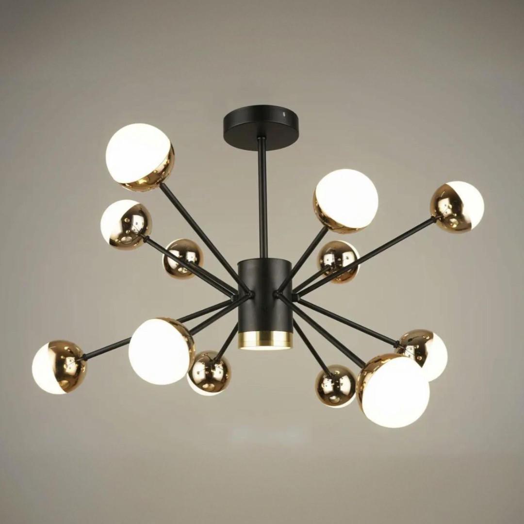 Люстра світлодіодна Sirius на дванадцять плафонів 108W 3000-6500К Чорно-золотий (B N4187/12 BK+FGD)