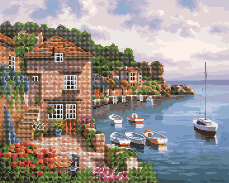 Алмазна мозаїка та картина за номерами Brushme Містечко біля моря 40х50 см (GZS1034)