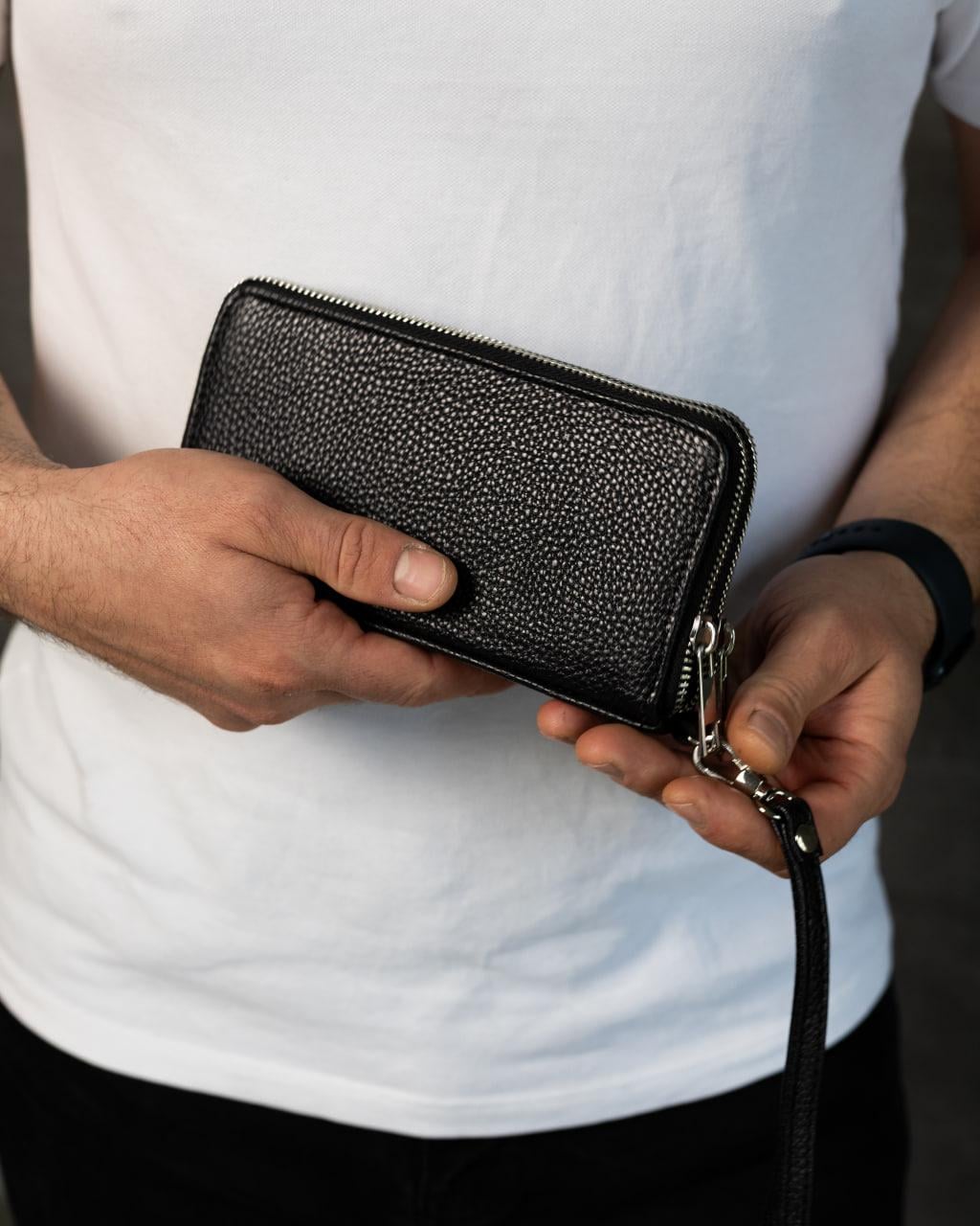 Клатч-кошелек мужской из натуральной зернистой кожи Черный (2787237259)