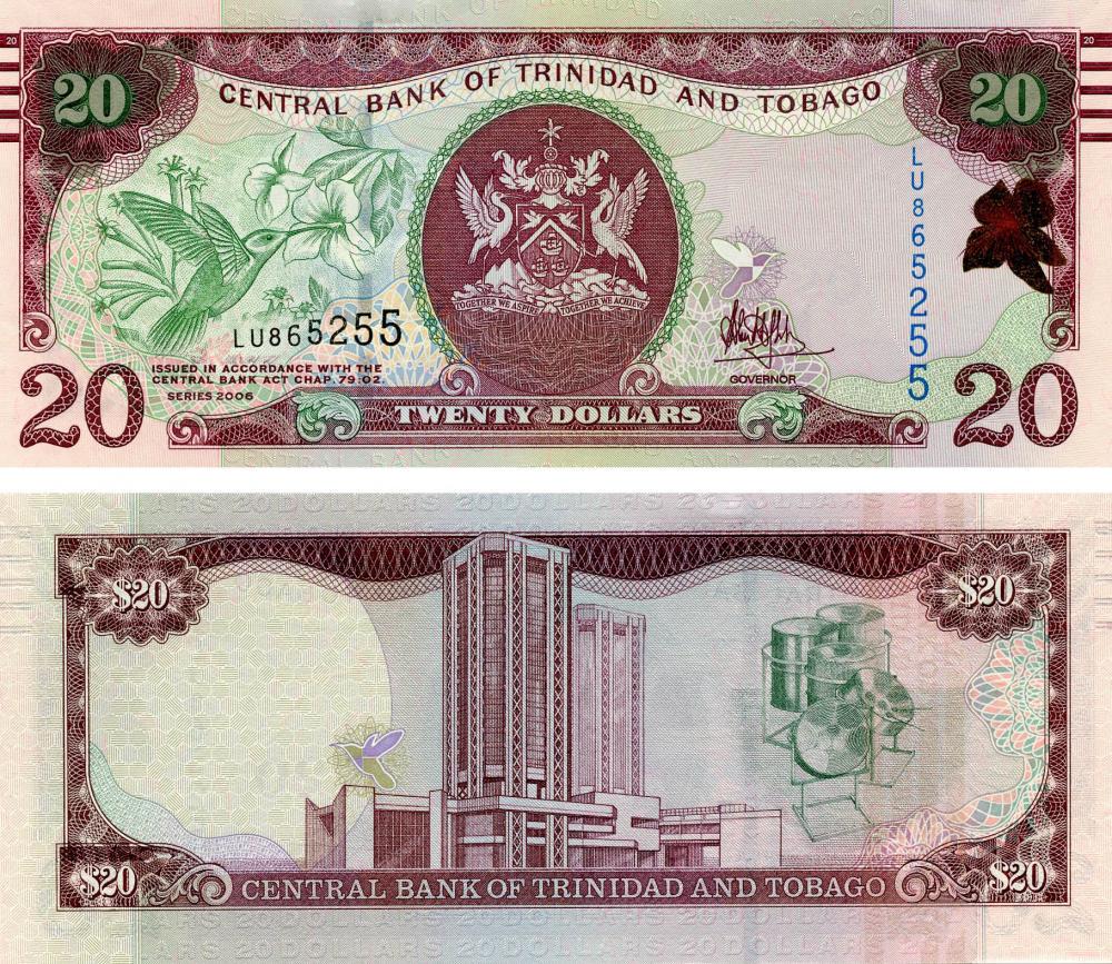 Коллекционная банкнота Тринидад и Тобаго 20 долларов 2006 2017 UNC Птица Колибри P49 (Б13387)