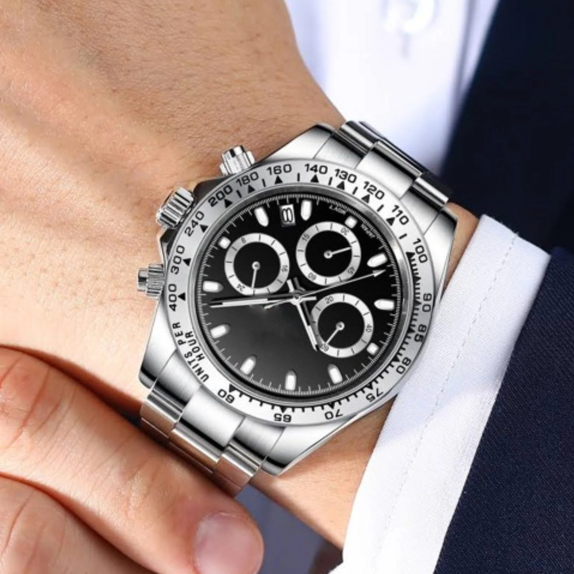 Наручний годинник чоловічий Pagani Design PD-1727 водонепроникний кварцевий з хронографом Silver/Black (22816035) - фото 4