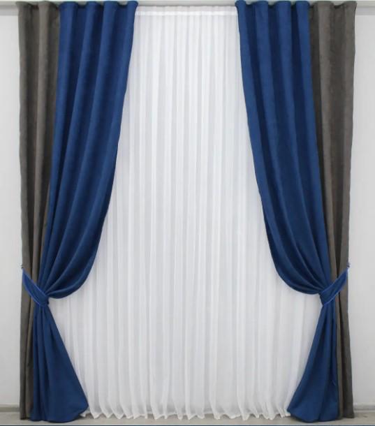 Шторы микровелюр 1,5х2,9 м 2 шт. Темное какао/Синий (014дк/968-910ш)