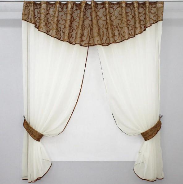 Занавеска на кухню/балкон шифон/жаккард 280х170 см Коричневый/Молочный (084к) Занавеска на кухню/балкон шифон/жаккард 280х170 см Коричневый/Молочный (084к)