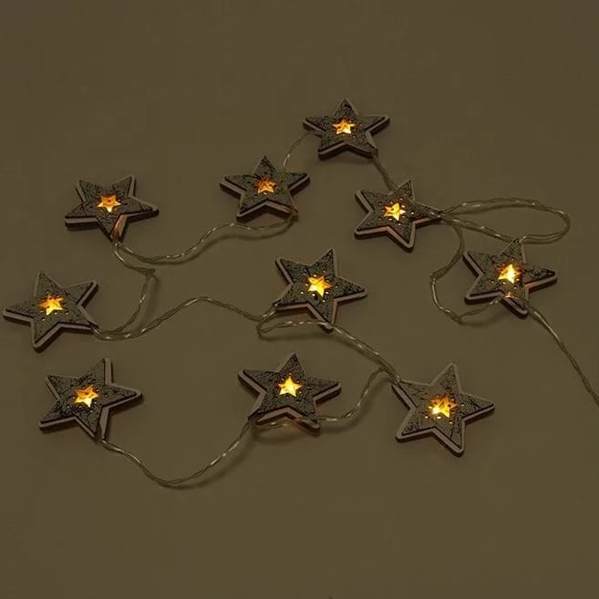 Гирлянда LED Flora деревянные Звездочки 10 светодиодов 1,5 м Серебро (21742)
