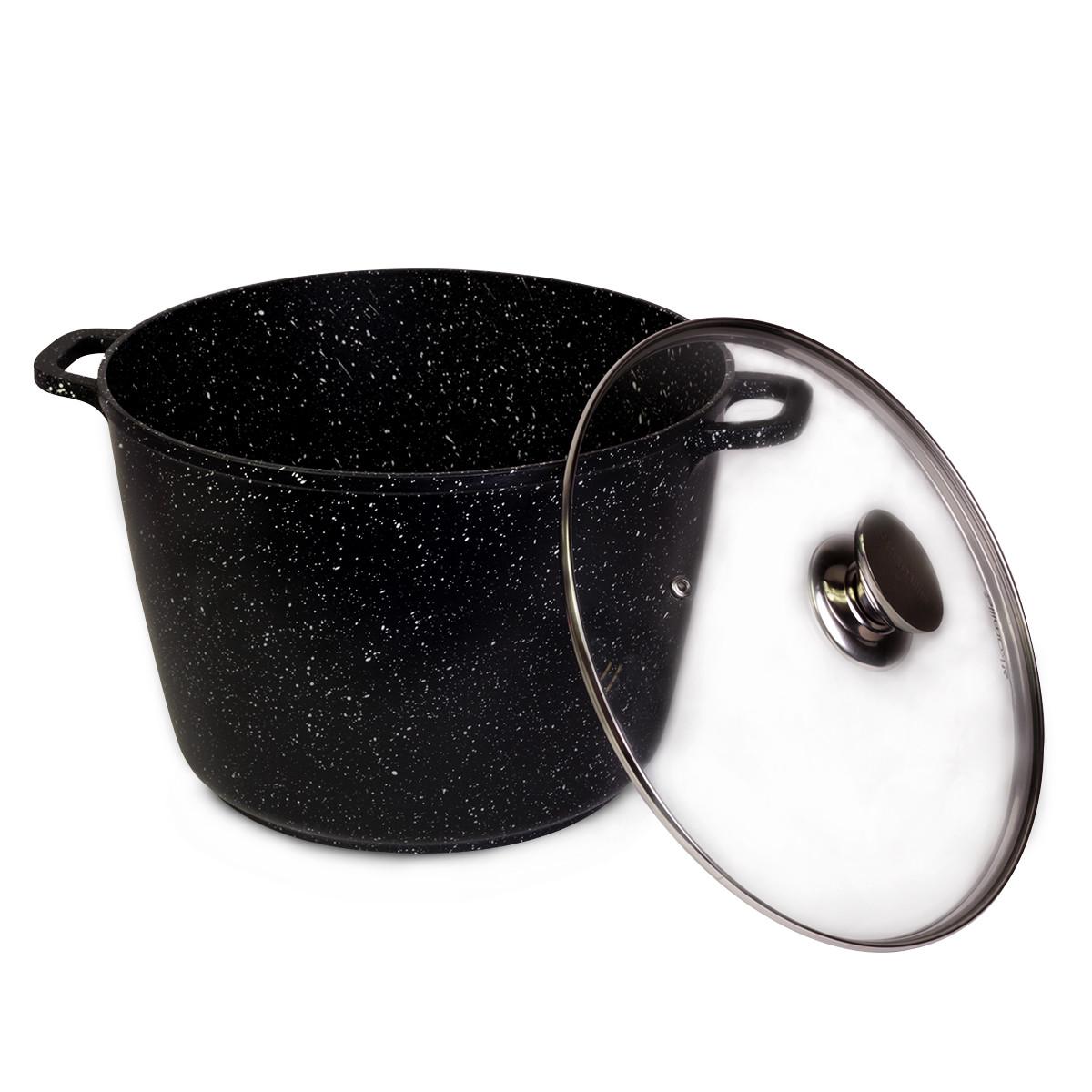 Кастрюля из литого алюминия с антипригарным покрытием черный мрамор и стеклянной крышкой для индукции 10 л - фото 4 Кастрюля из литого алюминия с антипригарным покрытием черный мрамор и стеклянной крышкой для индукции 10 л - фото 4