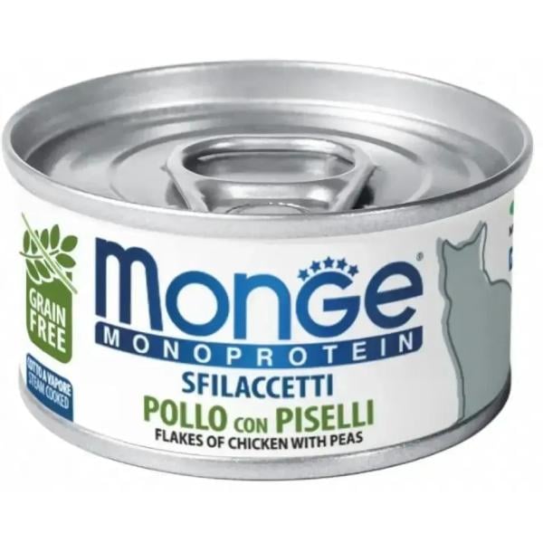 Корм для кошек влажный Monge Cat Wet MONOPROTEIN мясные хлопья курица/горошек 80 г (000025744)