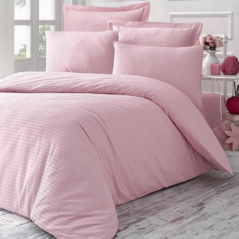 Постельное белье Meriset Elite сатин страйп евро на резинке Light pink (550487-7)