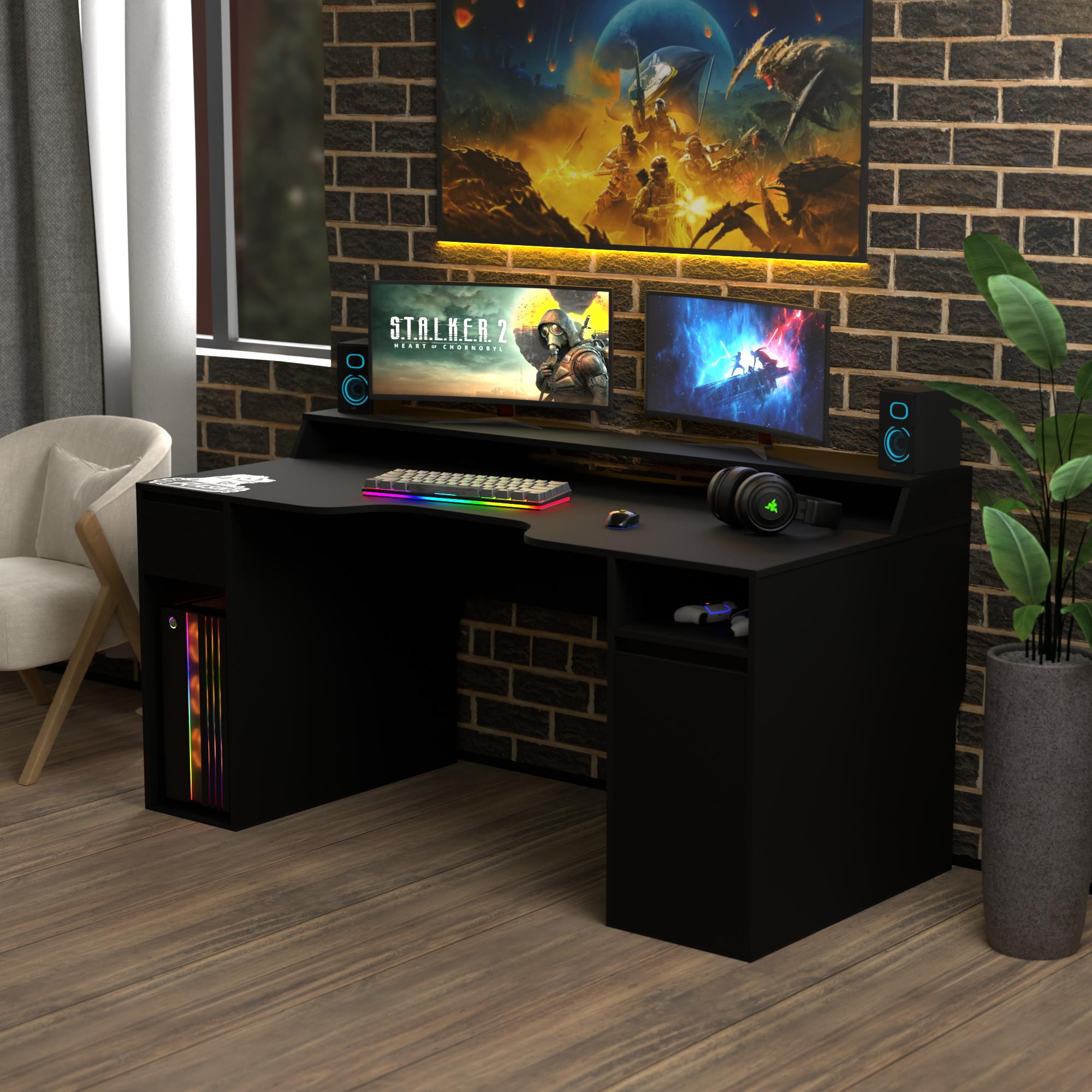 Стол геймерський ергономічний із надбудовою Zeus Rasin RS-27 ламінована ДСП Чорний (RS-27)