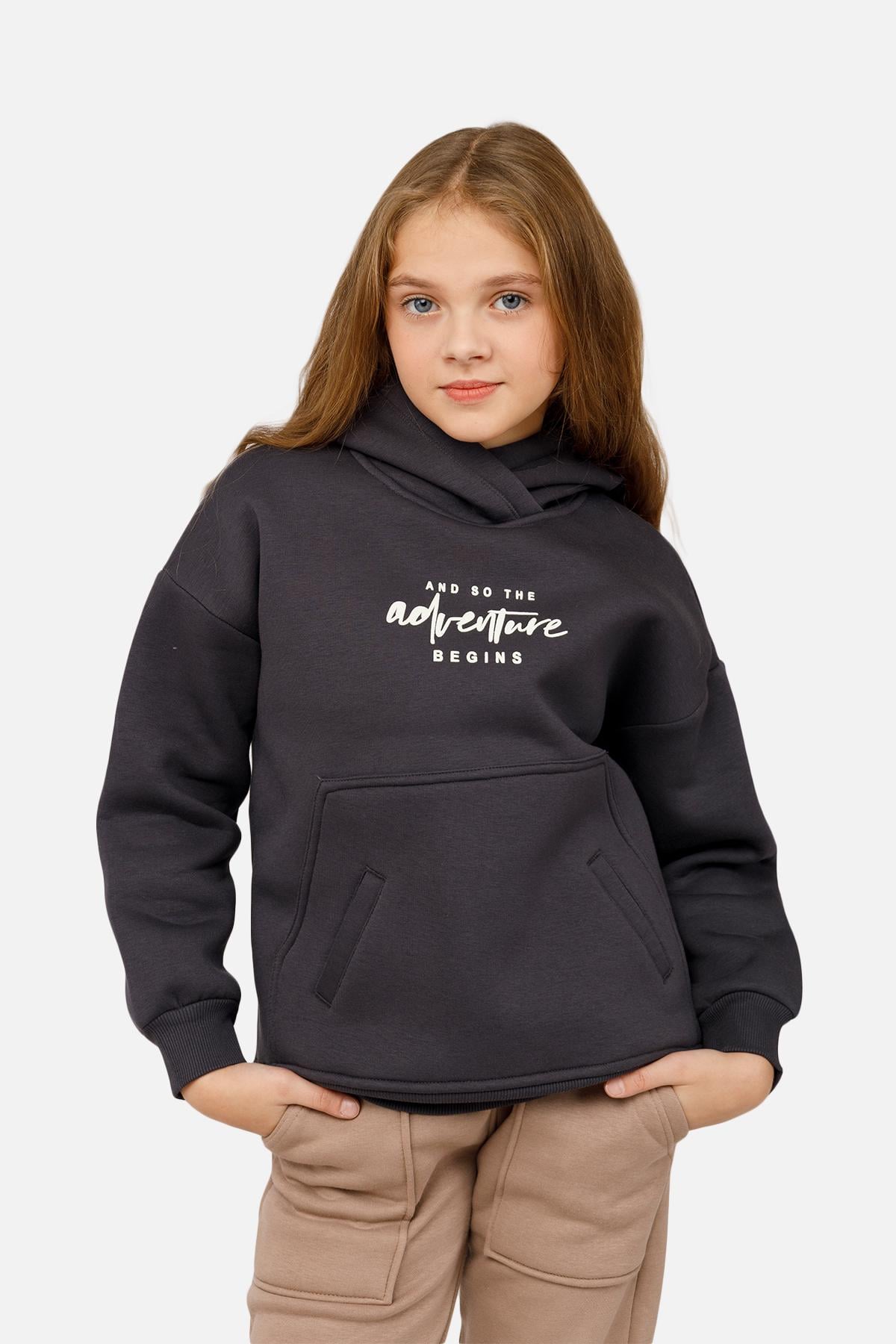 Худи для девочки 128 см Графитовый (SKT001019258)