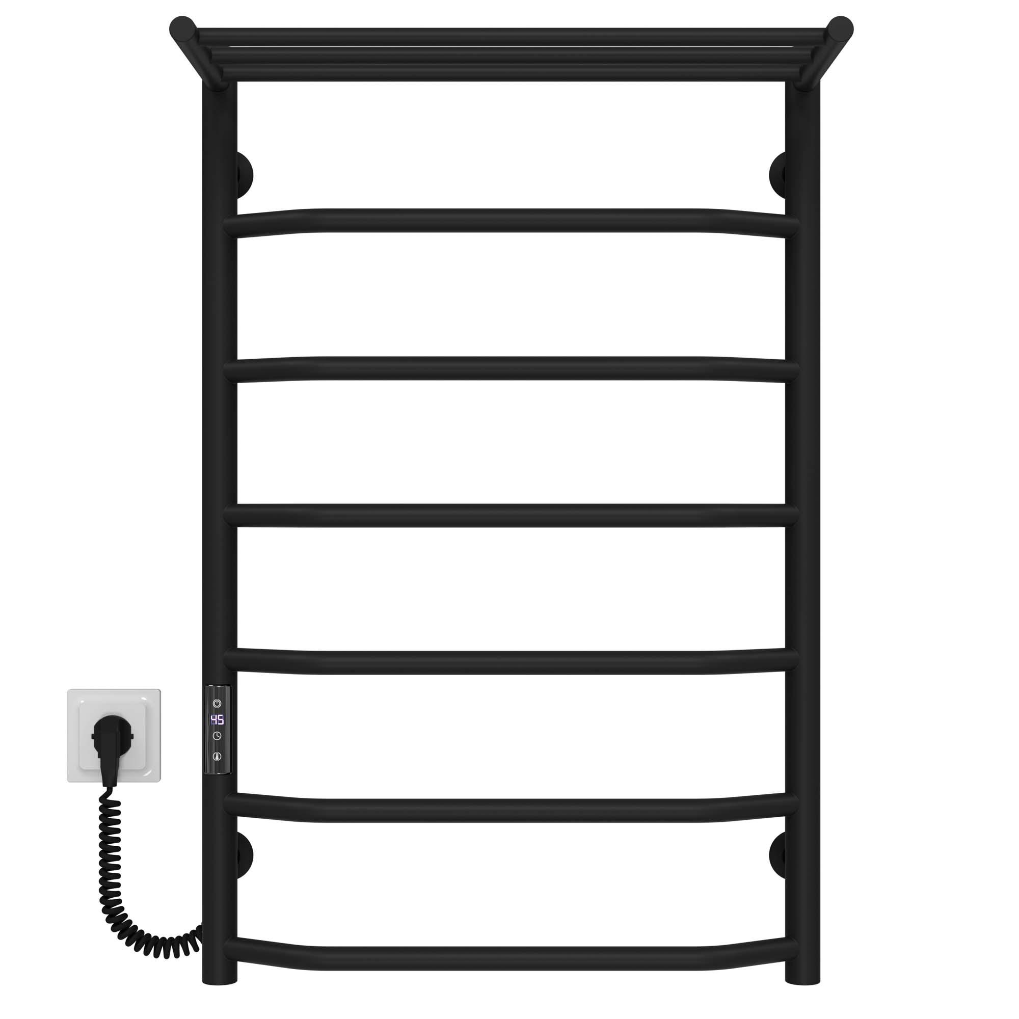 Полотенцесушитель электрический с полкой Deffi Трапеция П7 JD04 левое подключение нержавеющая сталь 500х800 см Черный (C.TP.80.50.7.E.B.L.2)