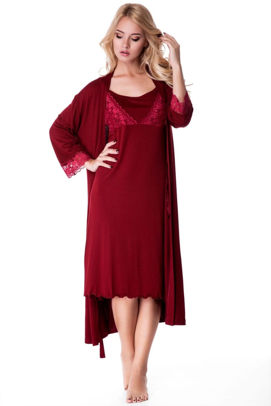 Комплект Fleri халат/сорочка р. 48/XL Бордовый (33926)