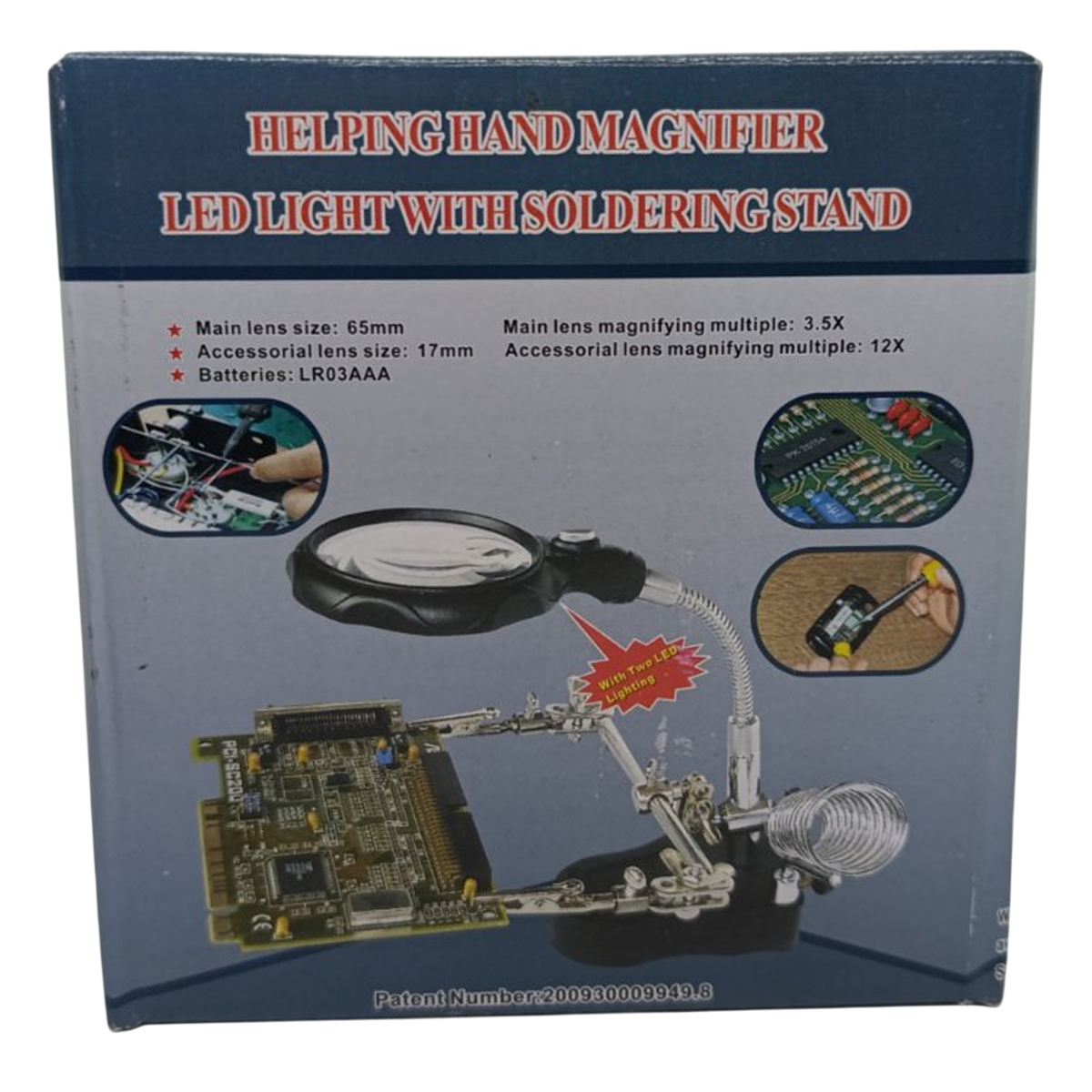 Держатель Третья рука MG14-0170 с лупой 65/17 мм 3,5Х/12Х 2LED с подсветкой Black/Silver/Gold (160424) - фото 5 Держатель Третья рука MG14-0170 с лупой 65/17 мм 3,5Х/12Х 2LED с подсветкой Black/Silver/Gold (160424) - фото 5