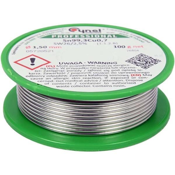Припій безсвинцевий Cynel Sn 99,3–Cu0,7 з флюсом Ø1,5 мм 100 г (76854)
