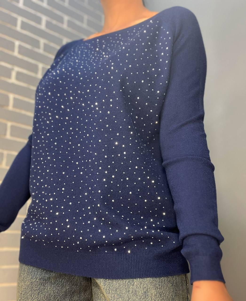 Джемпер женский ACCORDDREAM 9067 тонкий свитер россыпь камней OS Темно-синий (1213) - фото 5 Джемпер женский ACCORDDREAM 9067 тонкий свитер россыпь камней OS Темно-синий (1213) - фото 5