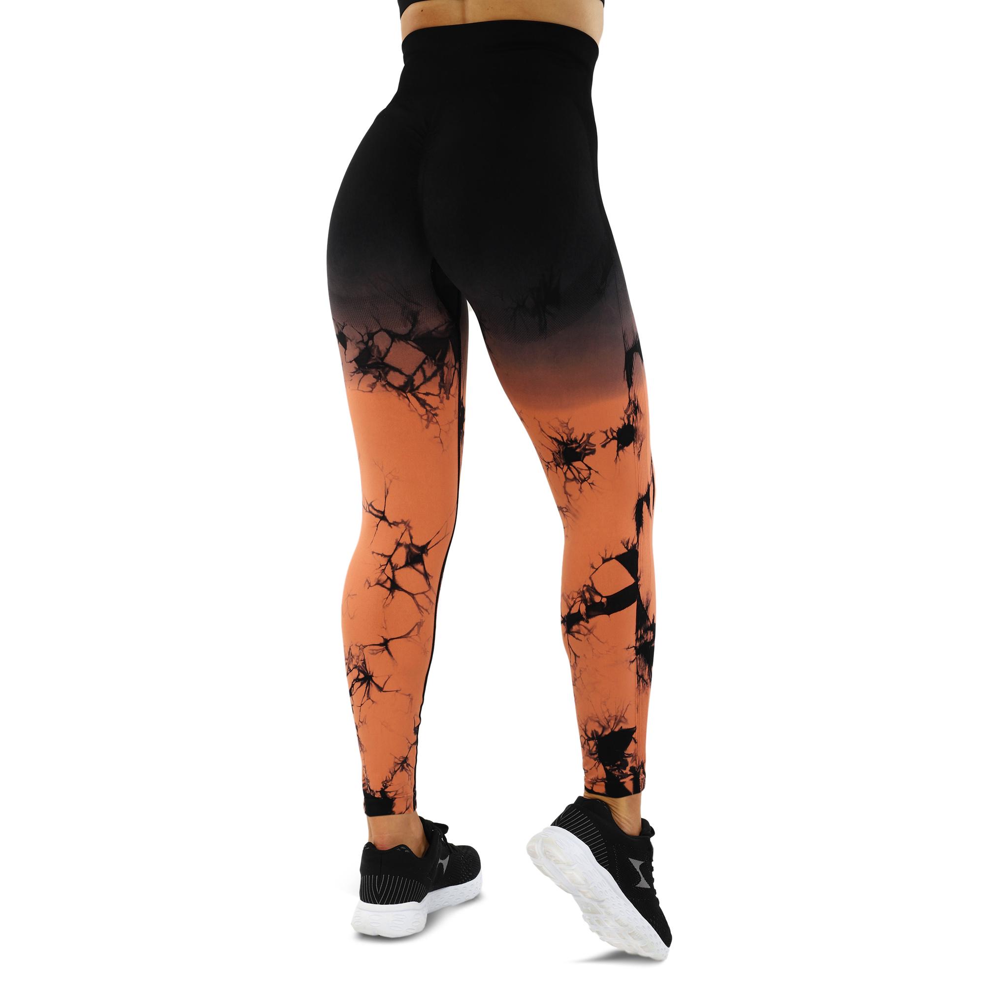 Лосины женские DOMINO 9072 бесшовные с эффектом пуш-ап мраморные тай-дай M Черно-оранжевый (9072_Черный-оранжевый_M) - фото 3