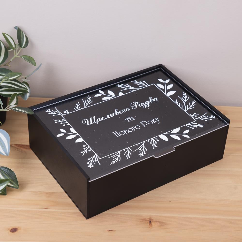 Коробка прямоугольная "Щасливого різдва та Нового року" 32 см Черный (7087-5) Коробка прямоугольная "Щасливого різдва та Нового року" 32 см Черный (7087-5)