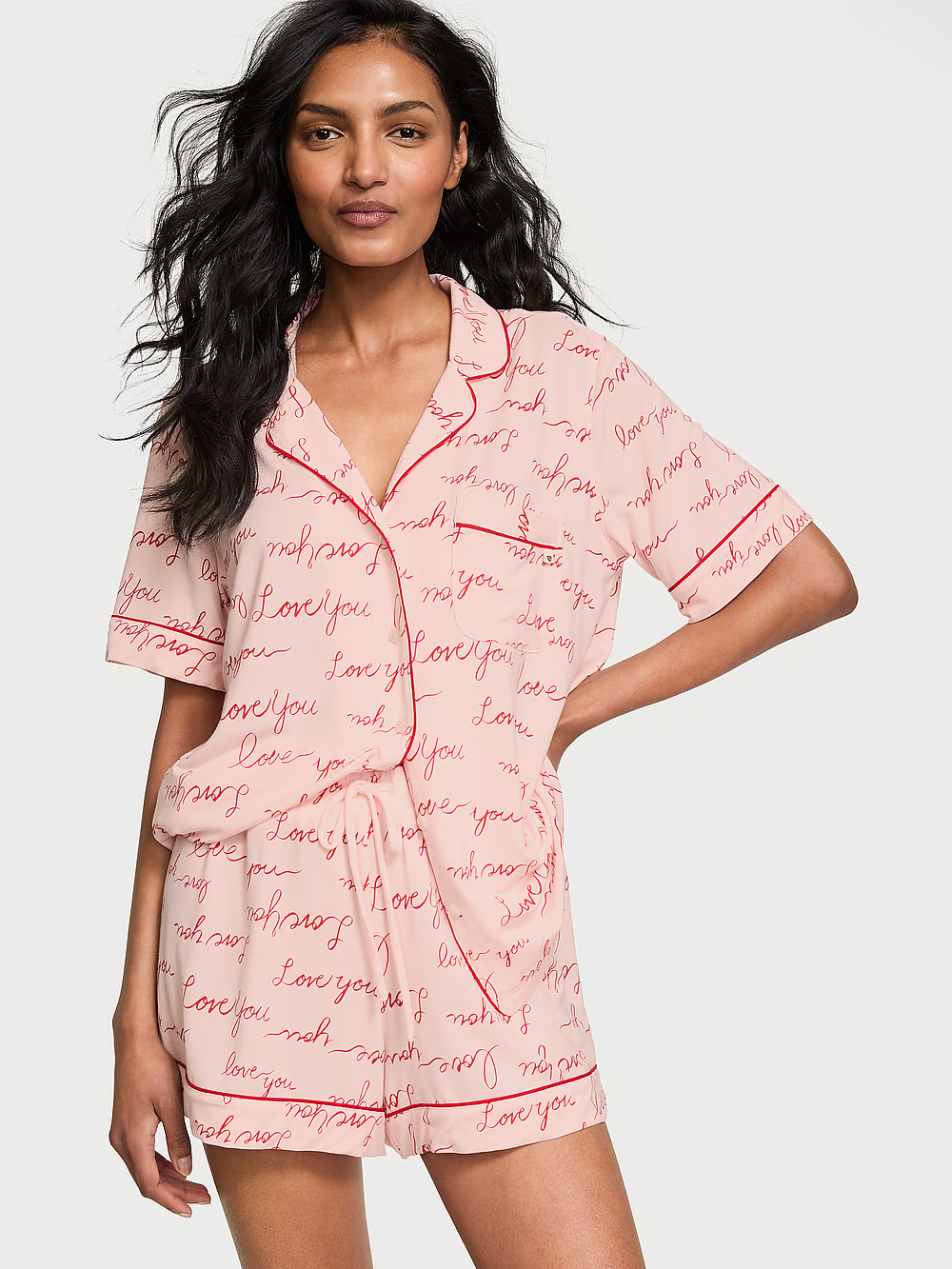 Піжама жіноча Victoria's Secret Modal Soft Short Pajama Set модал M Рожевий з написами (24618926)