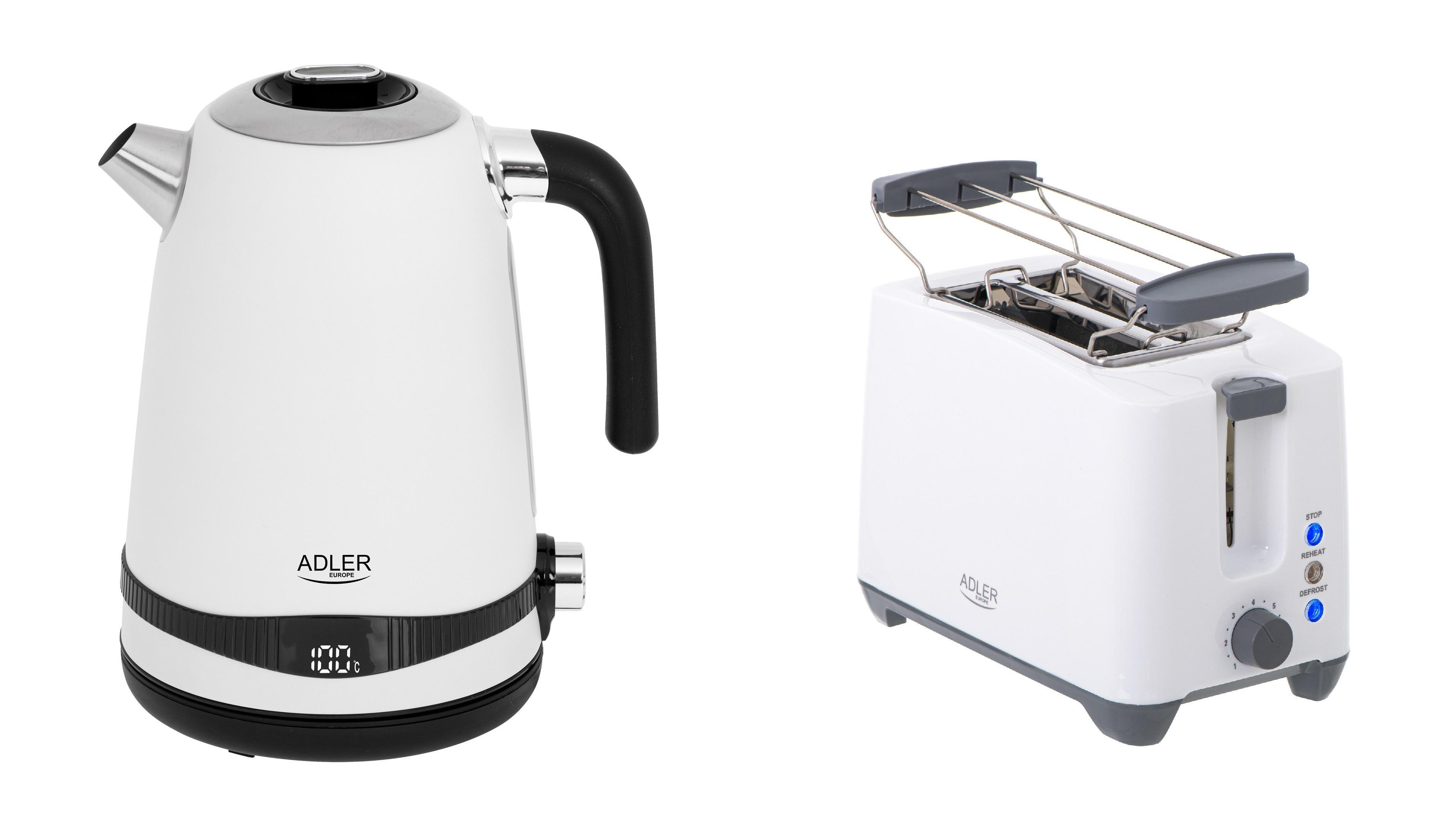 Комплект из электрочайника Adler AD 1295 и тостера Adler AD 3216 White