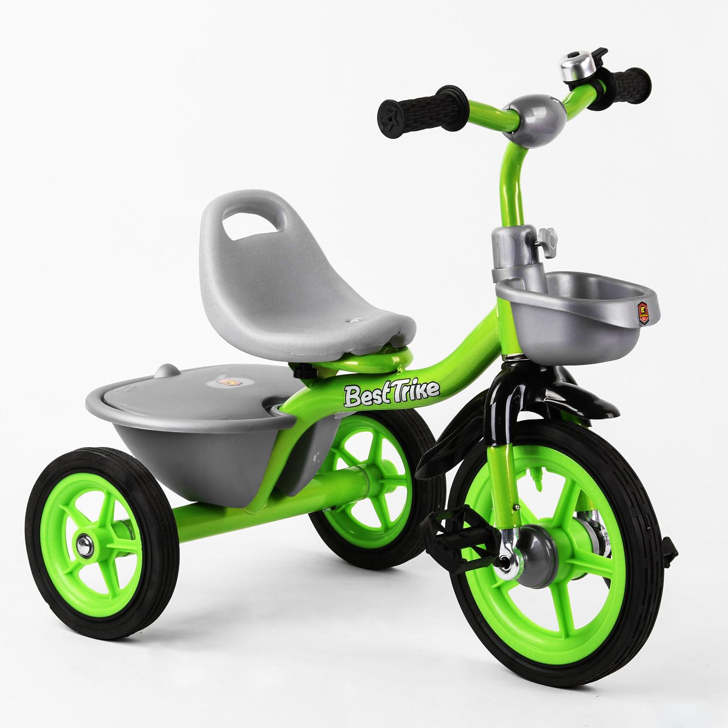 Детский велосипед трехколесный Best Trike звоночек 2 корзины Green/Grey (102415)