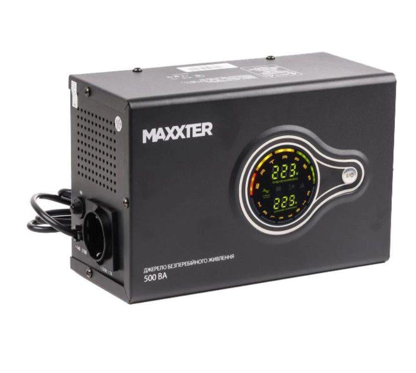 Источник бесперебойного питания Maxxter MXHIPSW500 с правильной синусоидой 500VA 300 Вт LCD 12V под внешний АКБ заряд 10А (58615)