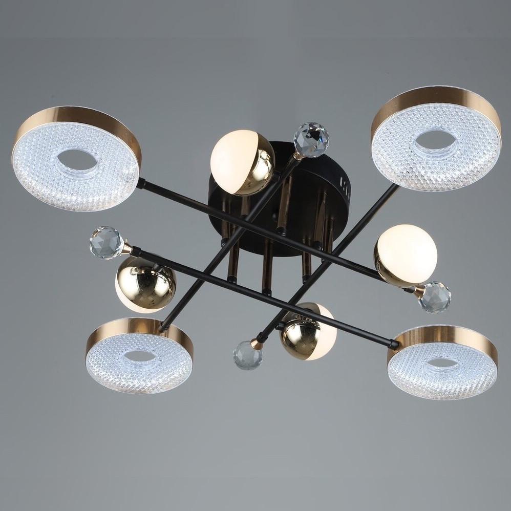 Люстра светодиодная Sirius на восемь плафонов 56W 3000-6500К Черно-золотой (YH0866/4+4)