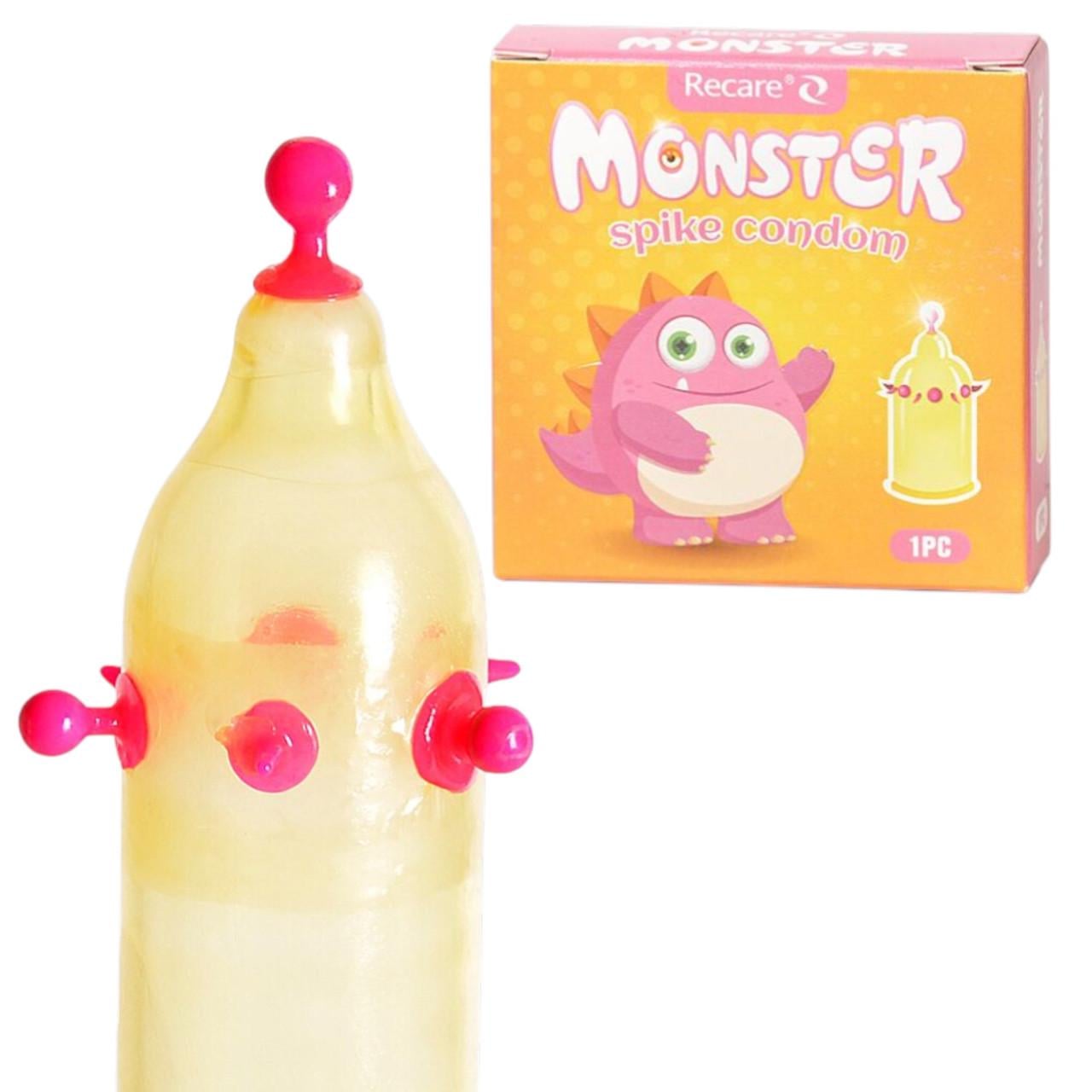 Насадка на член Recare Pink Monster Spike Condom презерватив з кульками та вусиками (2929438286)