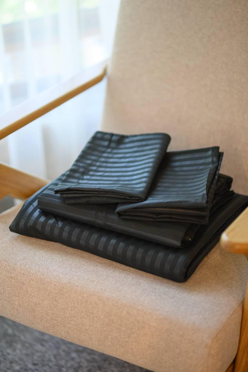 Комплект постільної білизни Signorina Siena зі страйп-сатину двоспальний 50x70 см/70x70 см Чорний (006D) - фото 5