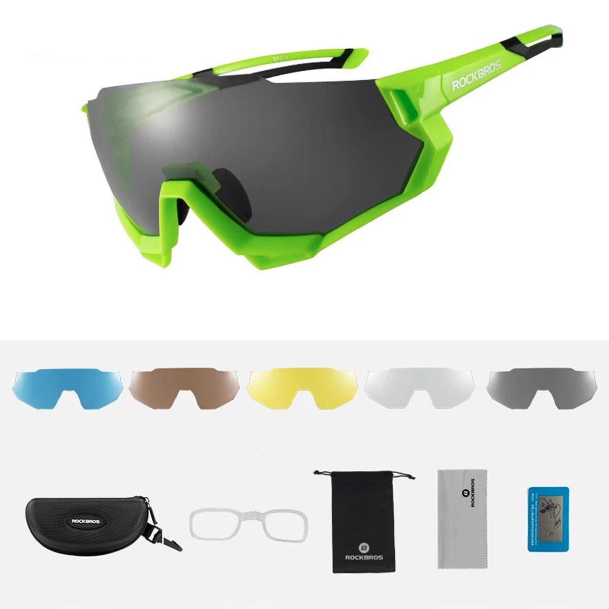 Спортивные солнцезащитные очки поляризованные ROCKBROS 10133 с 5-ю линзами Салатовый (RB-10133-3856)