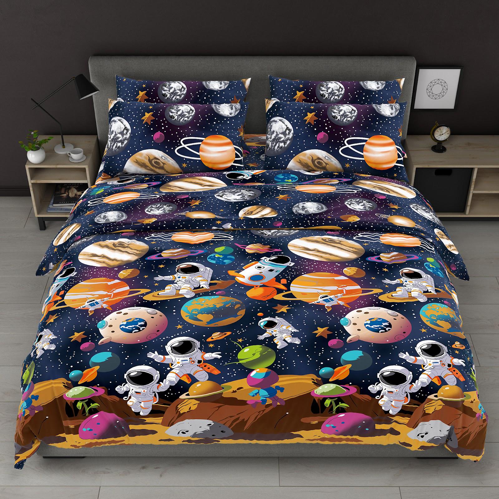 Комплект постельного белья Космонавт хлопковый полуторный 150х220/70х70 см Синий (32367863)