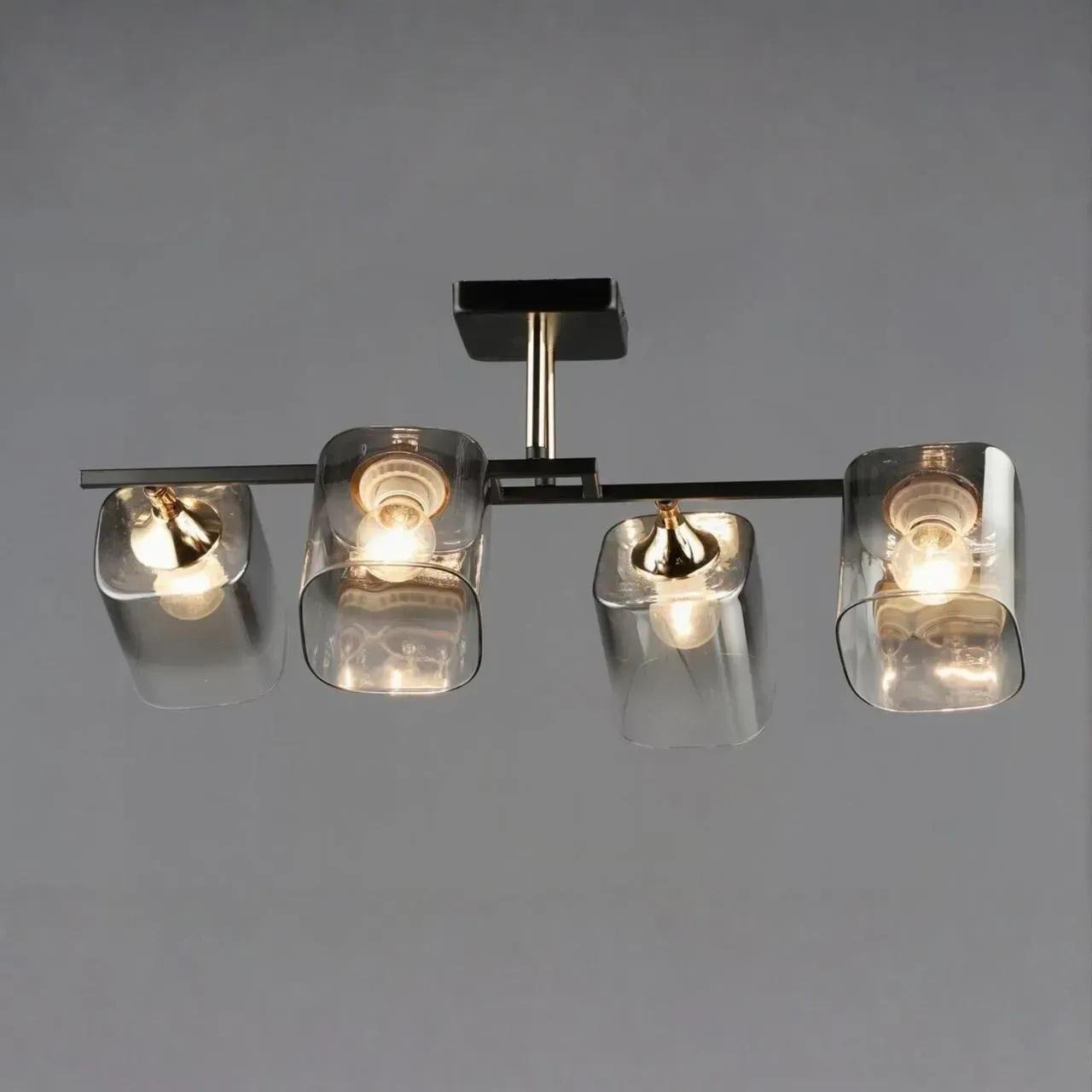 Люстра потолочная Valeso B N6647/4 BK+FGD на четыре затемненных плафона под лампу Е27 IP20 Черный/Золотой (00000139824)