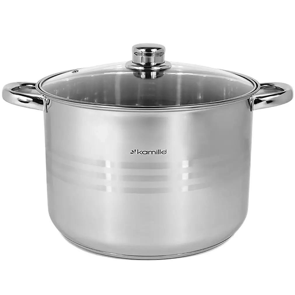 Кастрюля глубокая Kamille КМ-5406 из нержавеющей стали с мерной шкалой 15,5 л Стальной (150-84-5406) - фото 1 Кастрюля глубокая Kamille КМ-5406 из нержавеющей стали с мерной шкалой 15,5 л Стальной (150-84-5406) - фото 1