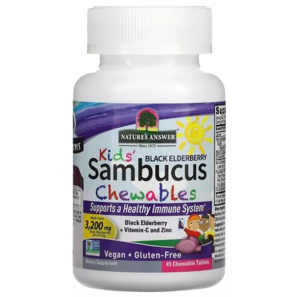 Бузина Nature's Answer Kid's Sambucus Chewables Black Elderberry Vitamin C and Zinc 45 жев. табл. (000022215) Бузина Nature's Answer Kid's Sambucus Chewables Black Elderberry Vitamin C and Zinc 45 жев. табл. (000022215)