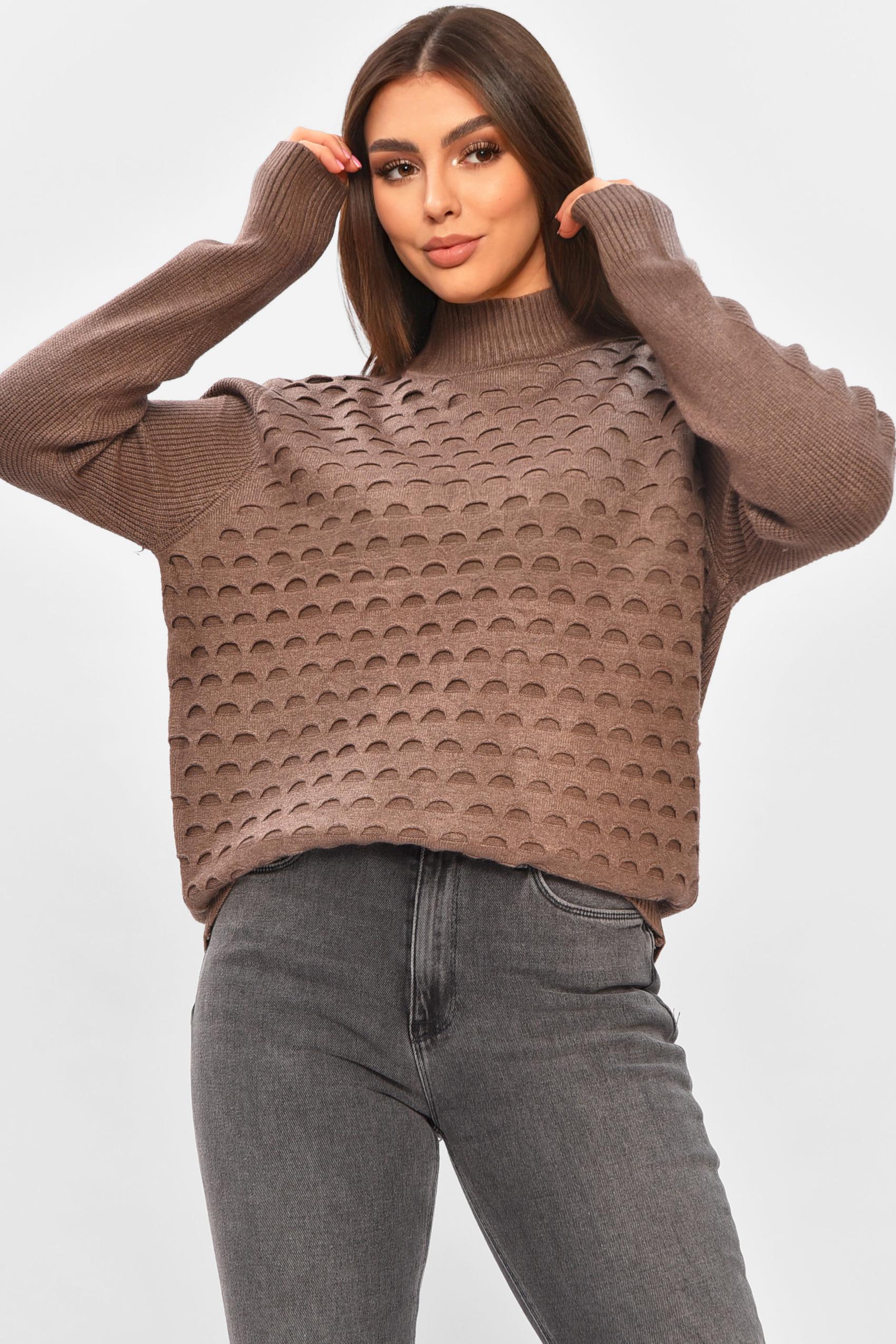 Свитер женский 206602 однотонный XL-2XL Темно-бежевый (206602_!335389_48-50)