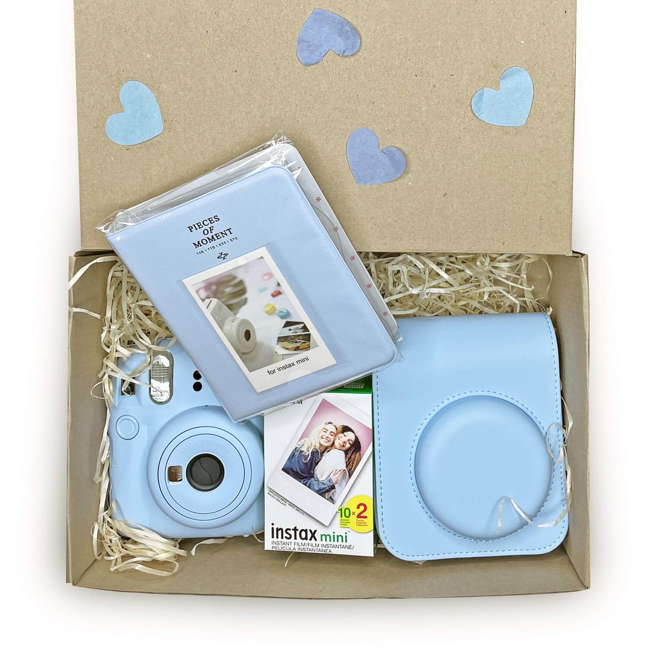 Подарочный набор Fujifilm Instax Mini 12 фотобумага 20 шт./чехол/фотоальбом 64 фото Голубой