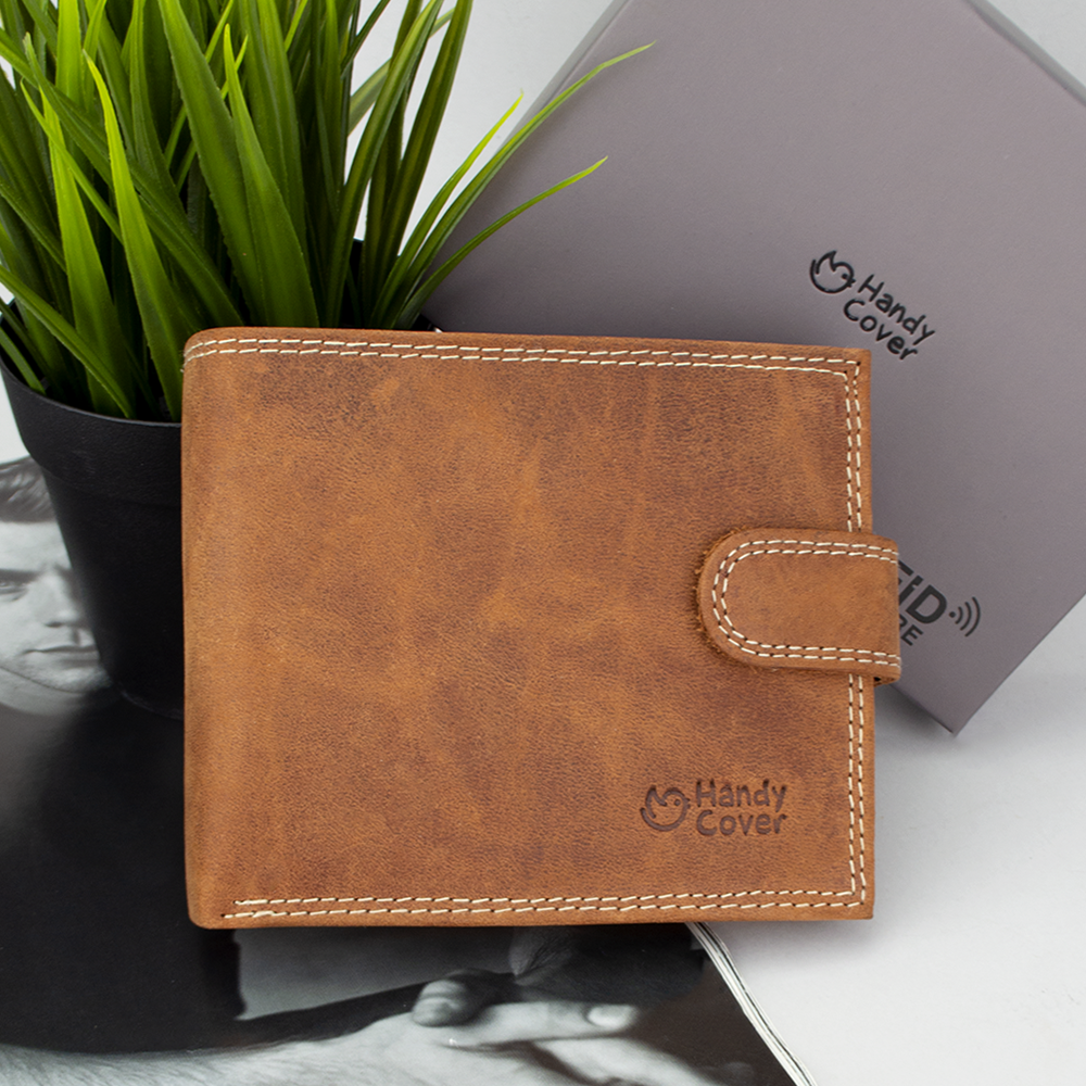 Портмоне мужское кожаное Handycover N992L-P-CHM на кнопке Рыжий